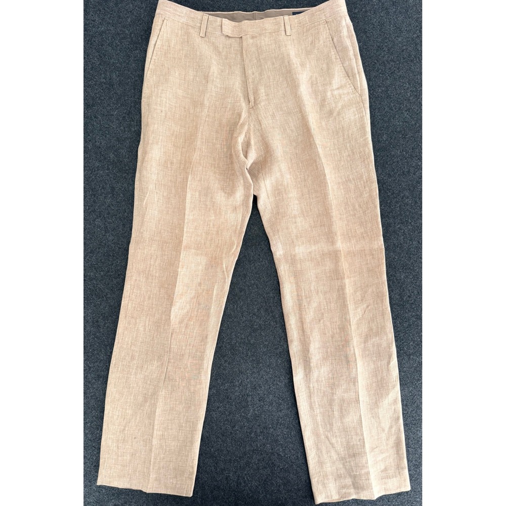 Banana Republic Mens 33x32 Tailored Fit 100% Linen Dress Pants Tan Khaki 0190
